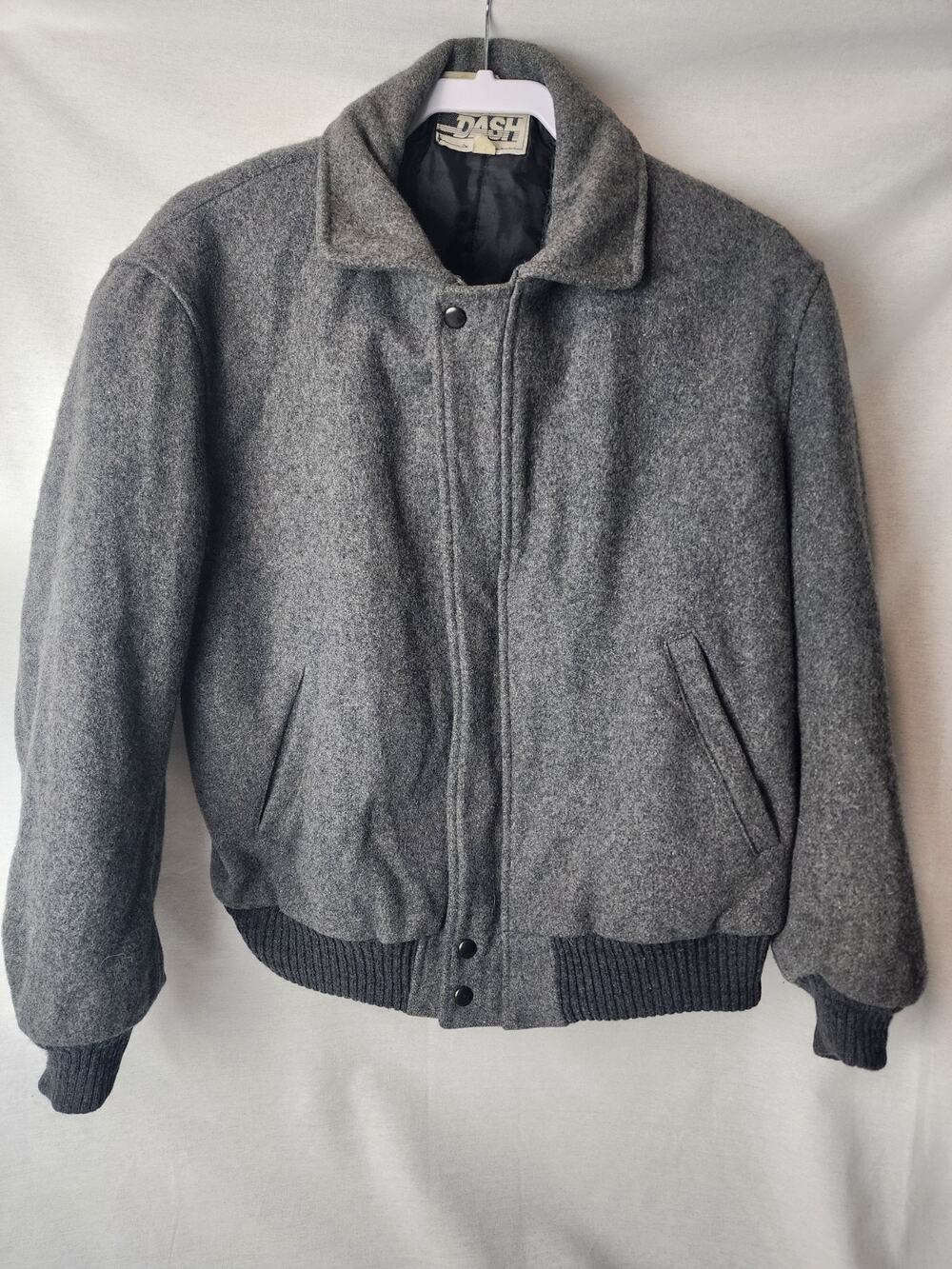 Vintage DASH Bomber Jacket Mens Gray Wool Blend Tweed Quilted Lined Full Zip 40